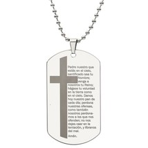 Lords Prayer Spanish Padre Nuestro Engraved Dog Tag Bible Necklace  Stainless S - £37.62 GBP+