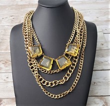 14th &amp; Union Statement Necklace Gold Tone Layered With Yellow Gems - £12.52 GBP