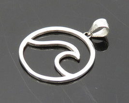 925 Sterling Silver - Vintage Shiny Smooth Ocean Wave Circle Pendant - PT15487 - £18.95 GBP