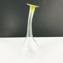 Art Glass Bud Vase Crystal Clear w Long Bent Neck and Green Lip Blown Ha... - $32.41