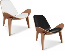 Arch Smile Shell Chair Natural Veneer w/ Black or White Faux, or Genuine Leather - £299.72 GBP+