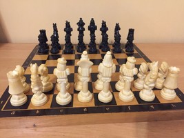 Chess set vintage plastic chessmen wooden board USSR Soviet - £35.71 GBP