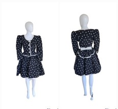 Vintage 90s runway Oscar De La Renta Polka Dot jacket &amp; full Skirt Suit set W21&quot; - £778.26 GBP