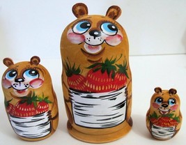 3pcs Hand painted russian nesting doll/teddy bear with carved ears - £34.63 GBP