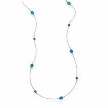 925 Sterling Silver 46&quot; Multi-shaped Synthetic Blue Opal Station Wrap Necklace - £273.07 GBP