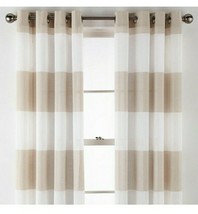 (1) JCP Home Metallic Stripe Pebble Beach Grommet Sheer Curtain Panel 50... - $51.47