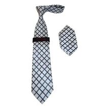 Mens Steven Land Density 100% Satin Silk Crystal Tie/Hankie Set CR29-02 White image 3