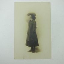 Real Photo Postcard RPPC Portrait Young Lady Standing in Hat Spring 1910 Antique - £15.79 GBP