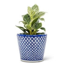 Cross Hatch Planter Indigo Blue Porcelain 5" High Elegant Pot with 4.5" Opening image 2