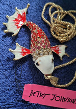 New Betsey Johnson Necklace Fish Red White Rhinestone Oriental Collectible Nice - £12.07 GBP