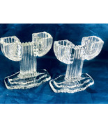 Double Candle Cactus Style Holders Vintage Clear Glass 4-1/4&quot; H x 4&quot; W - £19.65 GBP
