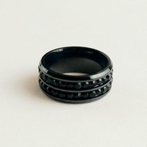 Zirconia & Stainless Steel Black Ring Fashion Jewelry Sizes 5 & 6