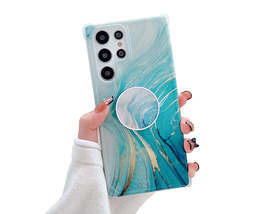 Anymob Samsung Phone Case Style Crack Granite Marble Fold Holder Soft Cover Blue - £19.18 GBP