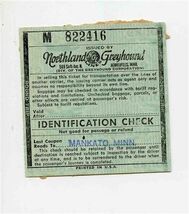 Northland Greyhound Identification Check 1958 Mankato Minnesota  - $11.88