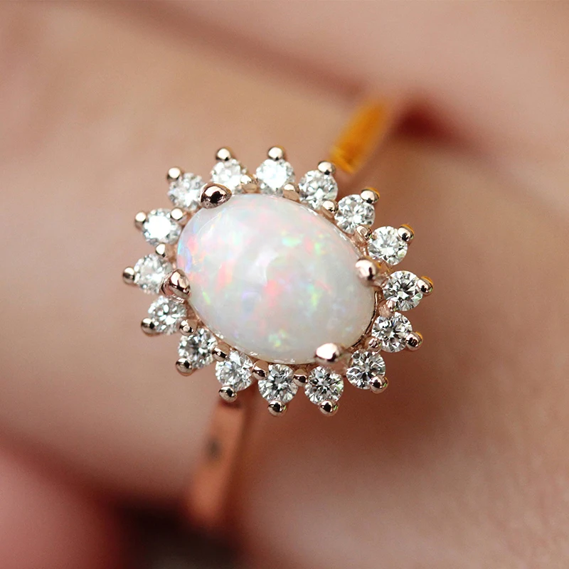 Rings For Women Egg-Shaped Opal &amp; CZ  Rose Gol Wedding Engagement Ring Fashion J - £12.99 GBP