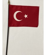 New Turkey Mini Desk Flag - Black Wood Stick Gold Top 4” X 6” - £3.86 GBP