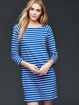 Gap Women Sailor Striped Blue White 3/4 Sleeve Jersey Cotton Shift Dress XS - £31.37 GBP