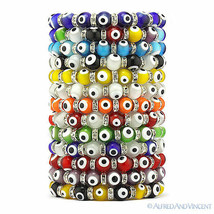 Evil Eye 10mm Lampwork Glass Turkish Nazar Greek Hamsa Kabbalah Stretch Bracelet - £7.89 GBP