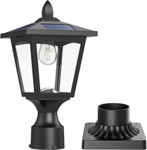 Solar Modern Exterior Post Light 6000K Dusk to Dawn Solar Lamp with Pier Mount B - £44.64 GBP