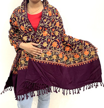 Women&#39;s Kashmiri Wine Color Stole Ethnic Flower Embroidered Wool Shawl C... - £63.07 GBP