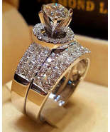 Luxury Crystal Fashion Silver Color Bridal Wedding Ring Set - £11.72 GBP