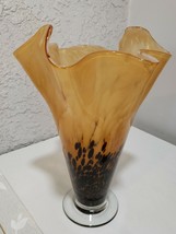 Vintage Murano -  Milleflori Venetian Art Glass Footed Vase Brown &amp; Gold 15&quot; - £107.38 GBP