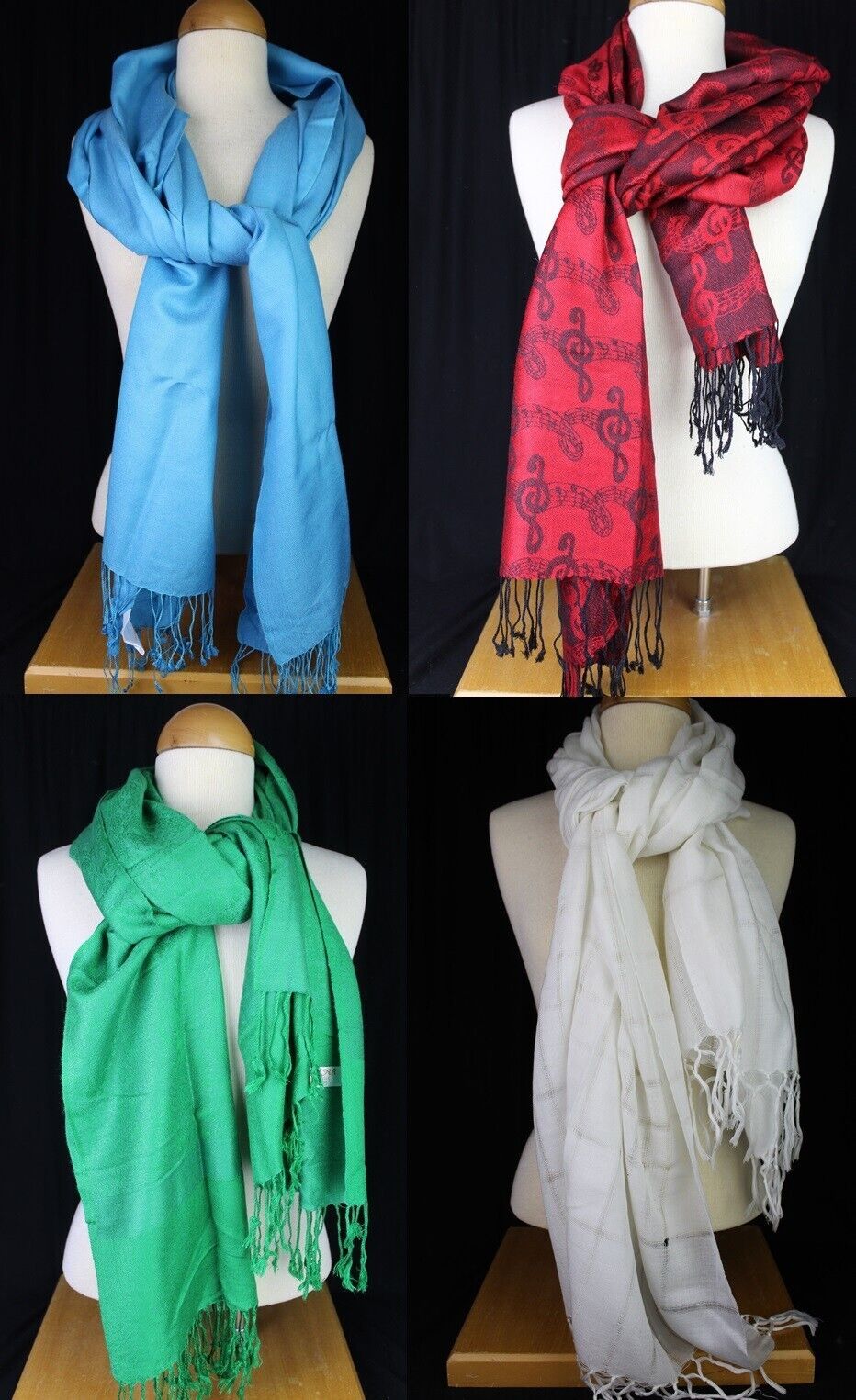 Primary image for Paskmina Scarf lot VINTAGE musical notes white red blue green Echo