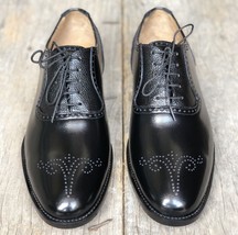 Handmade Men&#39;s Black Leather Brogue Toe Lace Up Dress Shoes, Men Designer Shoes - £115.87 GBP