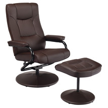 Costway Recliner Chair Swivel PU Leather Lounge Accent Armchair w/ Ottoman Brown - £239.57 GBP