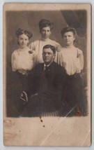 RPPC Three Women Crazy Hair and One Man Seated for Photo c1908 Postcard C25 - £5.46 GBP