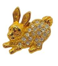 Vintage Womens Avon Rabbit Easter Bunny Rhinestones &amp; Gold Tone Pin/Brooch  - £5.55 GBP