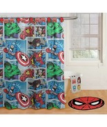 Marvel Comic Heros Shower Curtain Hook Set Bathroom Kids Spiderman Hulk ... - £32.52 GBP