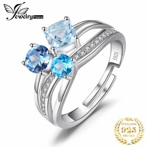 Genuine Sky London Blue Topaz Ring 925 Sterling Silver Open Adjustable 3 Stone P - £23.64 GBP