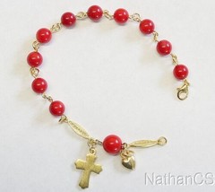 CATHOLIC ROSARY BRACELET ROSENKRANZ IN RED CORAL AND VERMEIL - $152.46