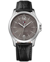 Men&#39;s Essential Black Leather Strap Watch 42mm 1791376 - £55.02 GBP