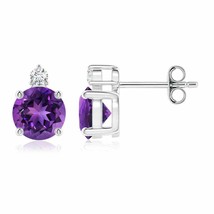 ANGARA 6mm Natural Amethyst Stud Earrings with Diamond in Silver for Women, Girl - £201.88 GBP+