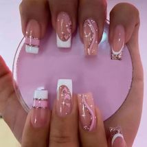 24Pcs Ballerina French Square Head Fake Nails Pink Love Heart False - £3.83 GBP+