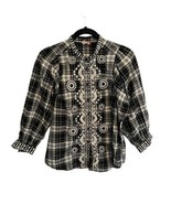 Anthropologie PILCRO Womens Black White Plaid Button Up Embroidered West... - $25.91