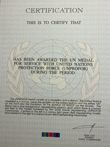 UNITED NATIONS PROTECTION FORCE (UNPROFOR), CERTIFICATE, VINTAGE - £7.78 GBP