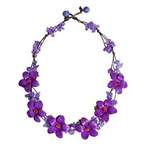 Cute Flower Garden Purple Leather and Amethyst Choker Necklace - £15.47 GBP
