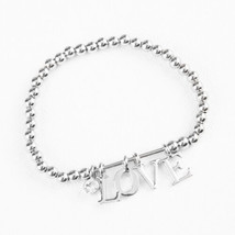 Plunder Bracelet (New) Avery Shea - Silver Beads &amp; Charm Elastic 7&quot; (PB540) - £17.48 GBP