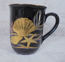 Vintage Otagiri Seashell Beach Nautical Coffee Tea Mug Cup Black Gold - $15.79
