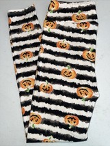 NWT LuLaRoe OS (2-10) Witch Plz Black White Striped Pumpkins Halloween Leggings - £23.48 GBP