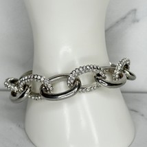 Chico&#39;s Rhinestone Studded Chunky Silver Tone Chain Link Toggle Bracelet - £12.42 GBP