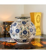 12&quot; White Marble Flower Inlay Vase Lapis Lazuli Flowers Pot - £3,742.72 GBP