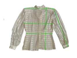 Vintage Petite Silver &amp; Gold Illustrations Blouse, Size 2P, Long Sleeve Workwear - £5.19 GBP