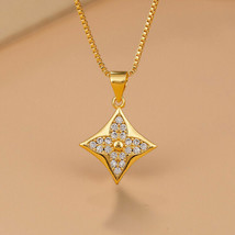 CZ Moissanite 0.50Ct Round Cut Flower Pendant 14K Yellow Gold Plated Silver - £94.35 GBP