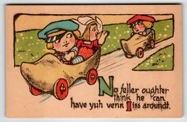Dutch Boy Girl Postcard Comic Wooden Shoe Cars Racing On Wheels TP &amp; Co.... - $9.03