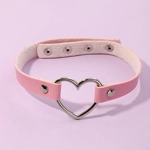 17&quot; Open Heart Pink Choker Necklace Vegan Leather Punk - £8.55 GBP