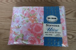 Vtg Steven&#39;s Utica Sheet Full Fitted Antoinette Watercolors Pinks NOS orig. pkg. - £31.96 GBP